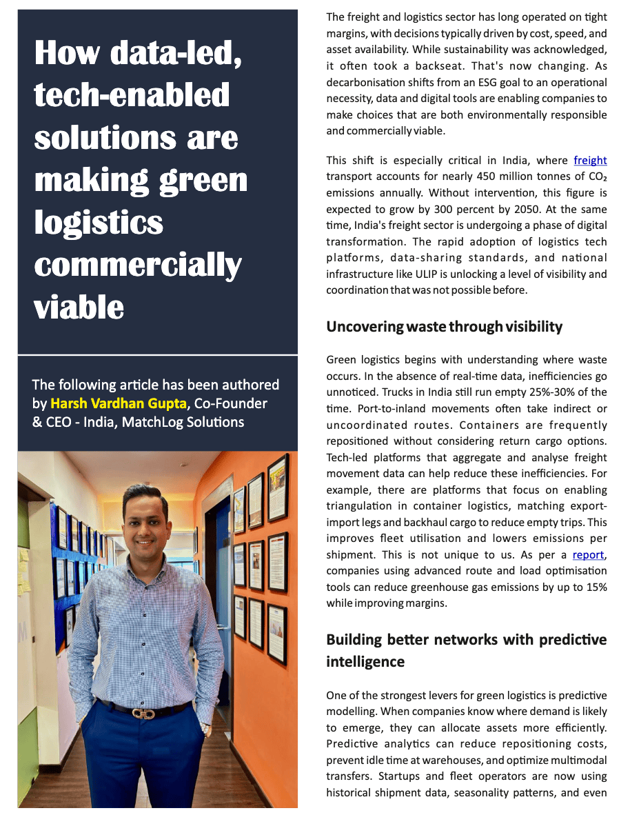 How data-led, tech-enabled solutions are making green logistics commercially viable